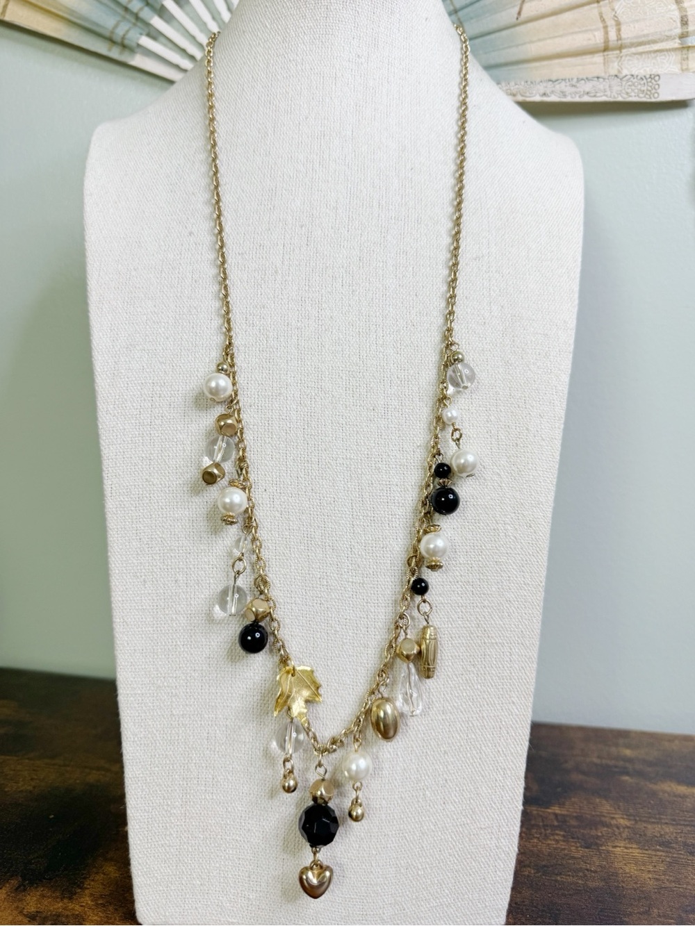 Gold-Tone Multi Charm Faux Pearl & Crystal Necklace - Fairycore Jewelry